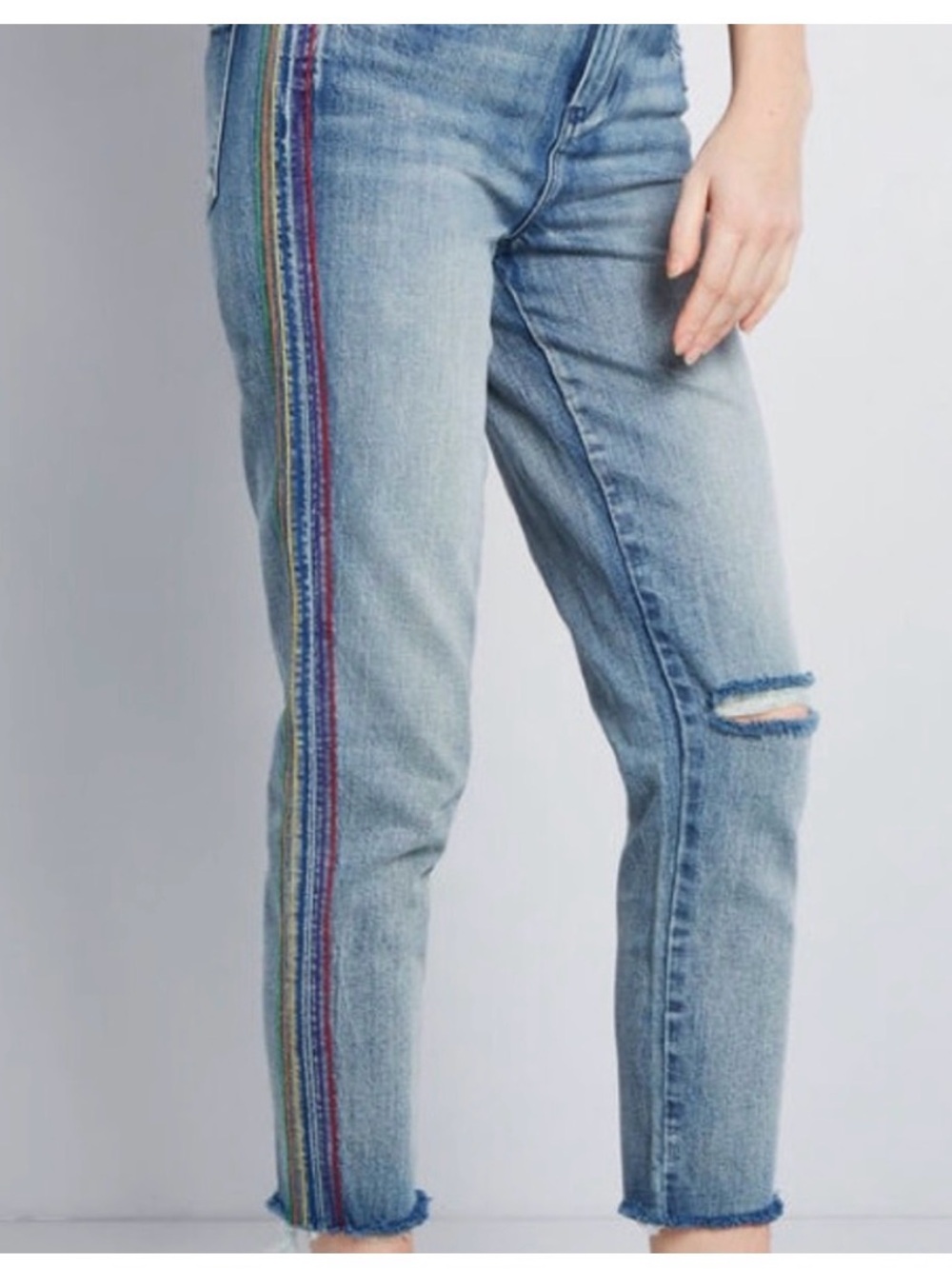 Blank NYC Jeans Denim Straight Multicolor Stripe Embroidered Rainbow Pattern